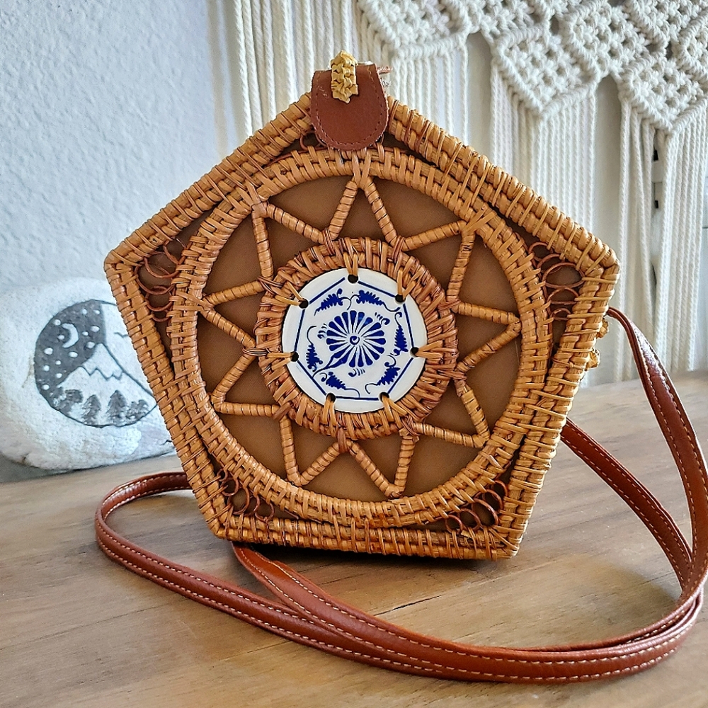 Porcelain Rattan CrossBody Bag